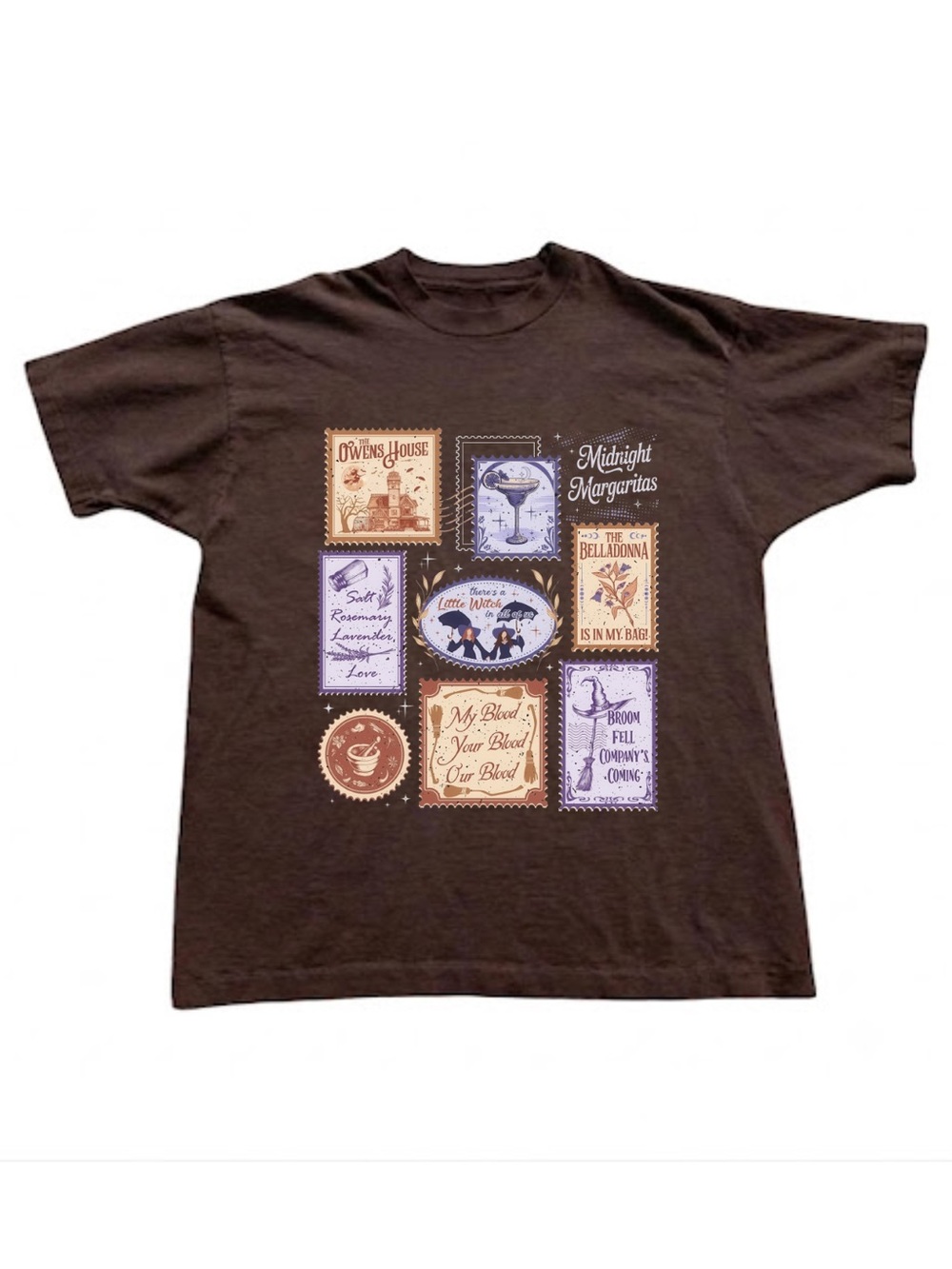 Gildan Brown Graphic Stamp-Print T-Shirt - Midnight Margins Style